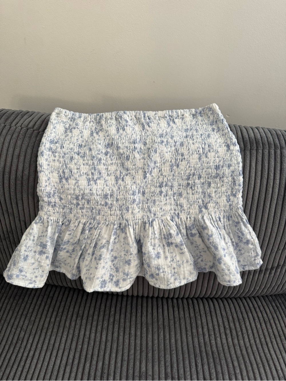 Smocked Ruffle Mini Skirt - Blue Floral